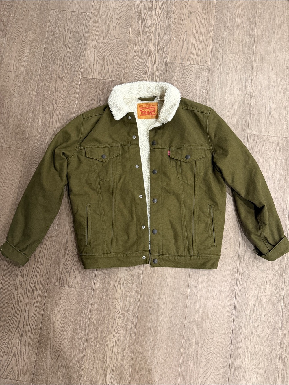 Levi's Olive Green Jacket with Cream Sherpa Collar